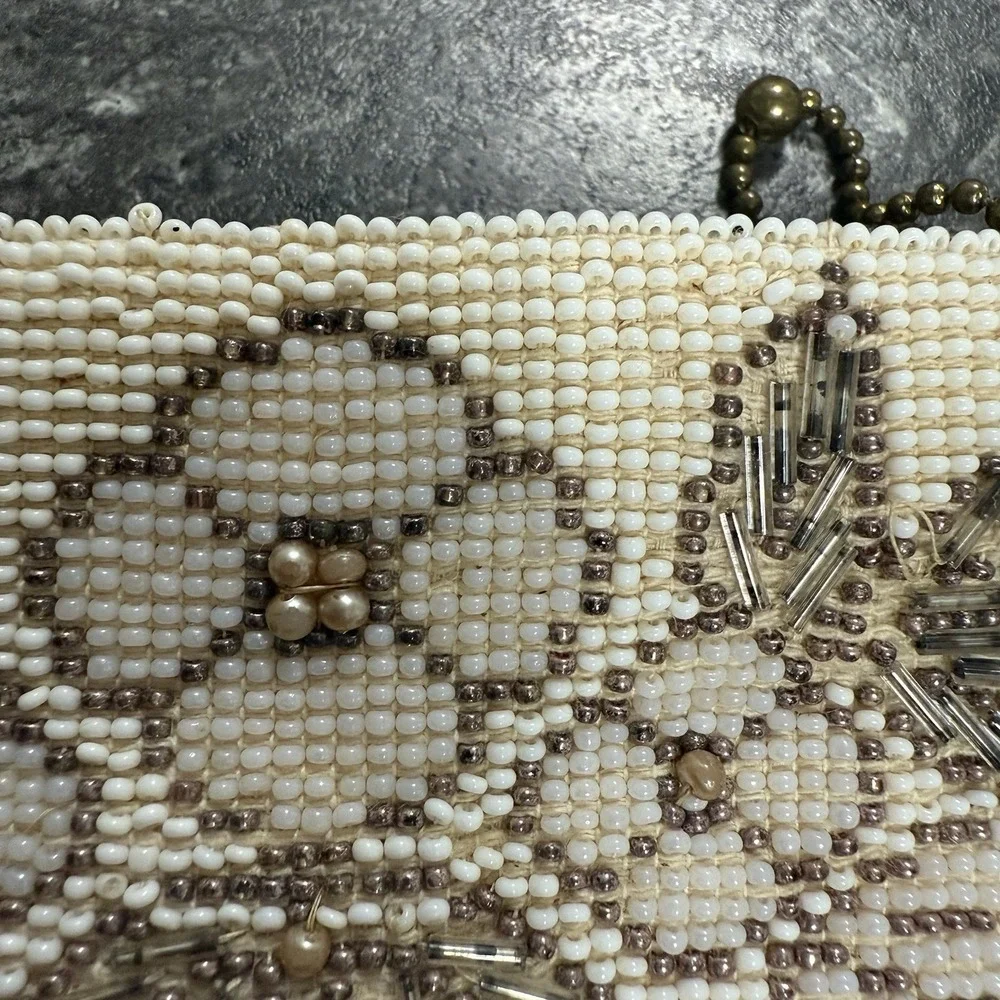 Antique Beaded Coin Purse Belt Purse Glass Beads Linen Lined‎ Czechoslovakia